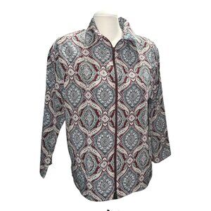 BonWorth Vintage Long Sleeve Button-Up Shirt Sz Small Petite Red & White Paisley